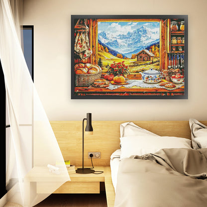 Autumn Window View - 14CT Stamped Cross Stitch 95*75CM£¨Egyptian cotton£©£¨Fairy Brand £©