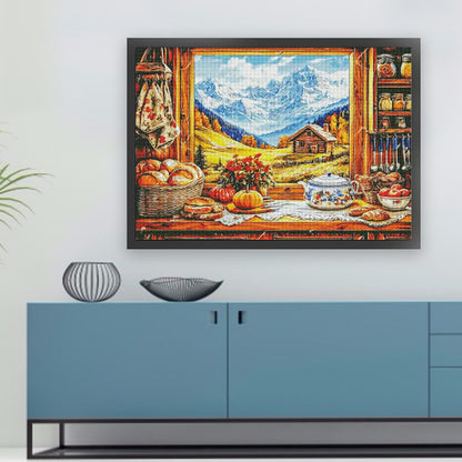 Autumn Window View - 14CT Stamped Cross Stitch 95*75CM£¨Egyptian cotton£©£¨Fairy Brand £©