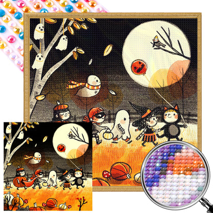 Autumn Halloween Trick-Or-Treaters - Partial AB Full Round Drill Diamond Painting 40*40CM