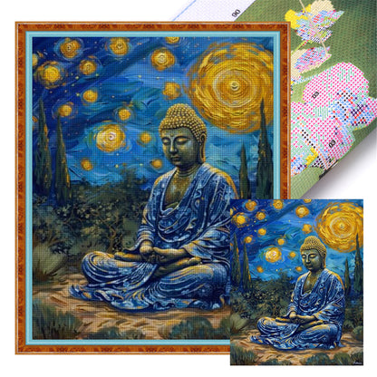 Buddha Statue Under A Starry Sky - 11CT Stamped Cross Stitch 40*50CM