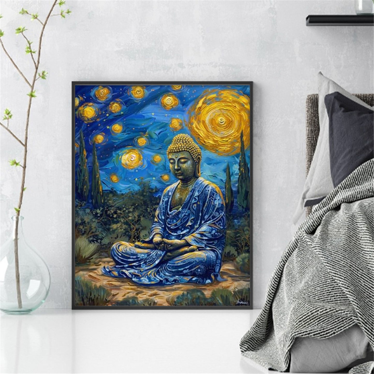 Buddha Statue Under A Starry Sky - 11CT Stamped Cross Stitch 40*50CM