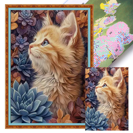 Succulent Cat - 11CT Stamped Cross Stitch 50*70CM£¨Mona Lisa Brand£©