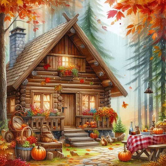 Autumn Cabin - Full Round Drill Diamond Painting 40*40CM
