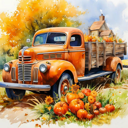 Autumn Pumpkin And Car - Full Round Drill Diamond Painting 40*40CM