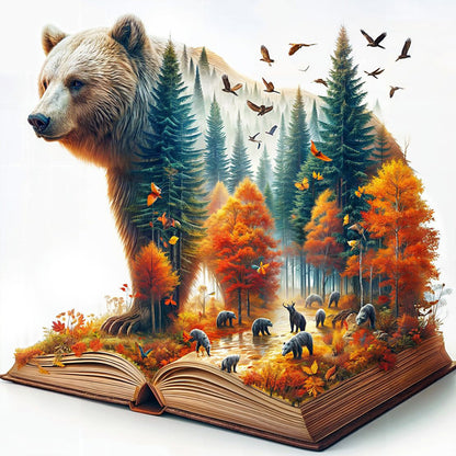Autumn Silhouette Bear - Full Round Drill Diamond Painting 40*40CM