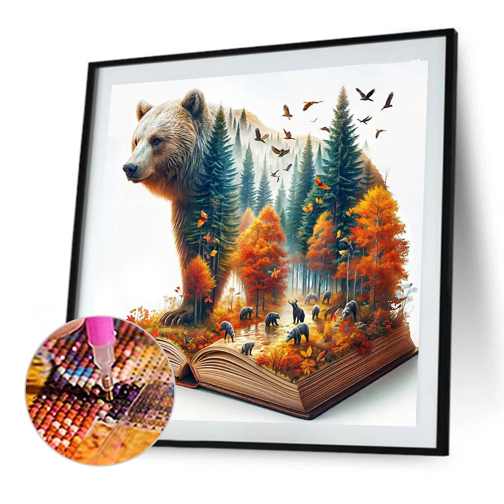 Autumn Silhouette Bear - Full Round Drill Diamond Painting 40*40CM