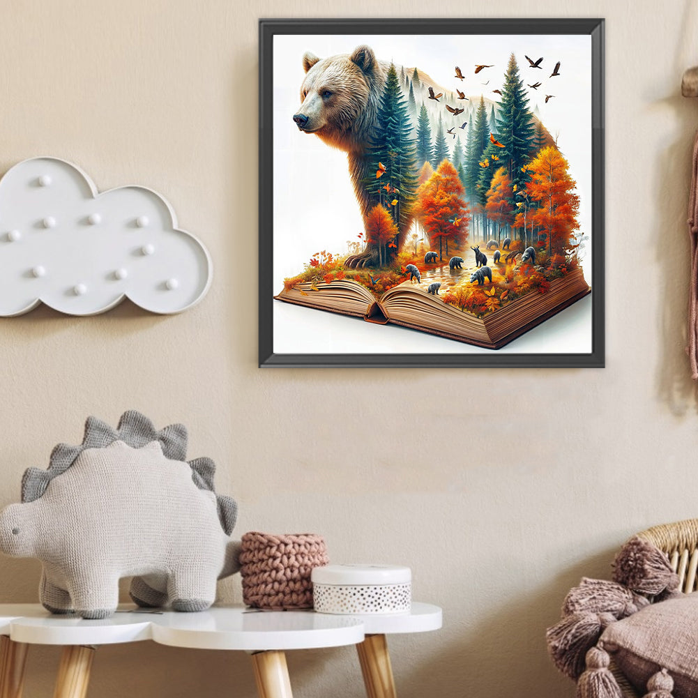 Autumn Silhouette Bear - Full Round Drill Diamond Painting 40*40CM