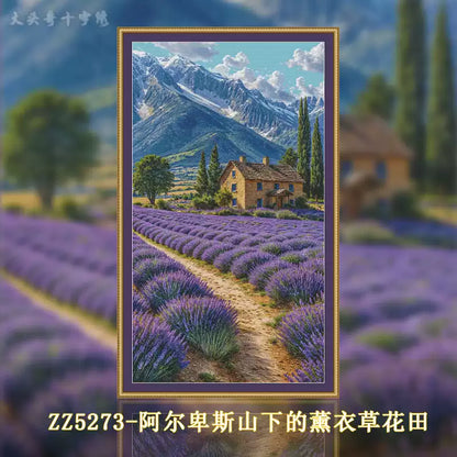 Lavender Fields At The Foot Of The Alps - 14CT Stamped Cross Stitch 65*110CM£¨Fairy Brand £©