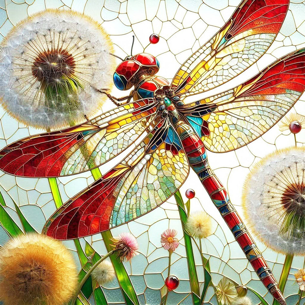 Dragonfly And Dandelions - Full Round Drill Diamond Painting 40*40CM