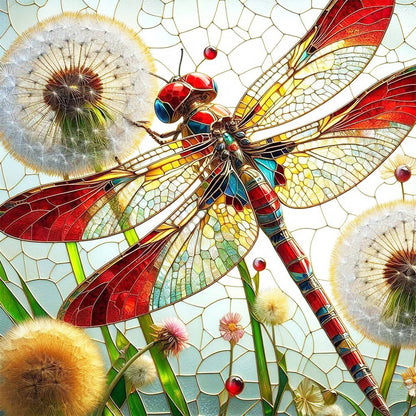 Dragonfly And Dandelions - Full Round Drill Diamond Painting 40*40CM