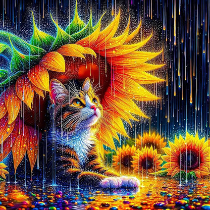 Cat And Sunflowers - Full Round Drill Diamond Painting 40*40CM