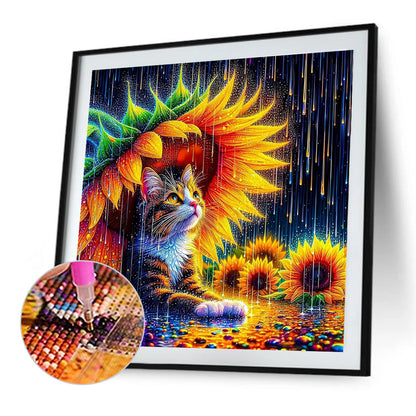 Cat And Sunflower - Full Round Drill Diamond Painting 40*40CM