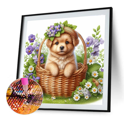 Dog And Flowers - Full Round Drill Diamond Painting 40*40CM