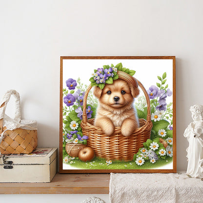 Dog And Flowers - Full Round Drill Diamond Painting 40*40CM