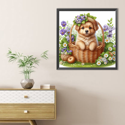 Dog And Flowers - Full Round Drill Diamond Painting 40*40CM