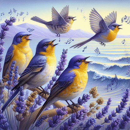 Bird And Lavender - Full Round Drill Diamond Painting 40*40CM