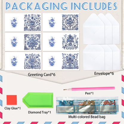 6PCS DIY Diamond Art Greeting Cards Congratulations Cards & Gifts (Porcelain)