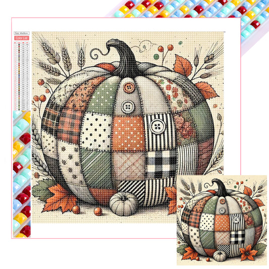 Autumn Patchwork Pumpkin - Full Square Drill Diamond Painting 30*30CM