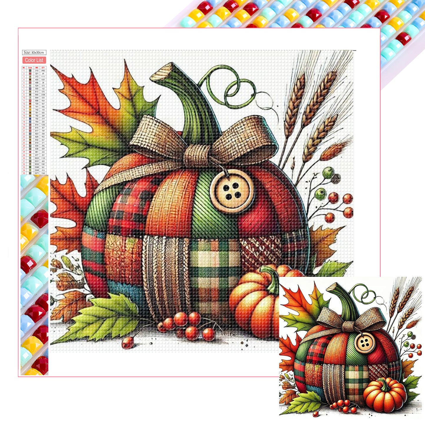 Autumn Patchwork Pumpkin - Full Square Drill Diamond Painting 30*30CM