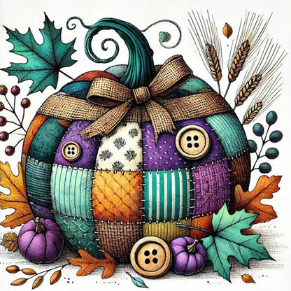 Autumn Patchwork Pumpkin - Full Square Drill Diamond Painting 30*30CM