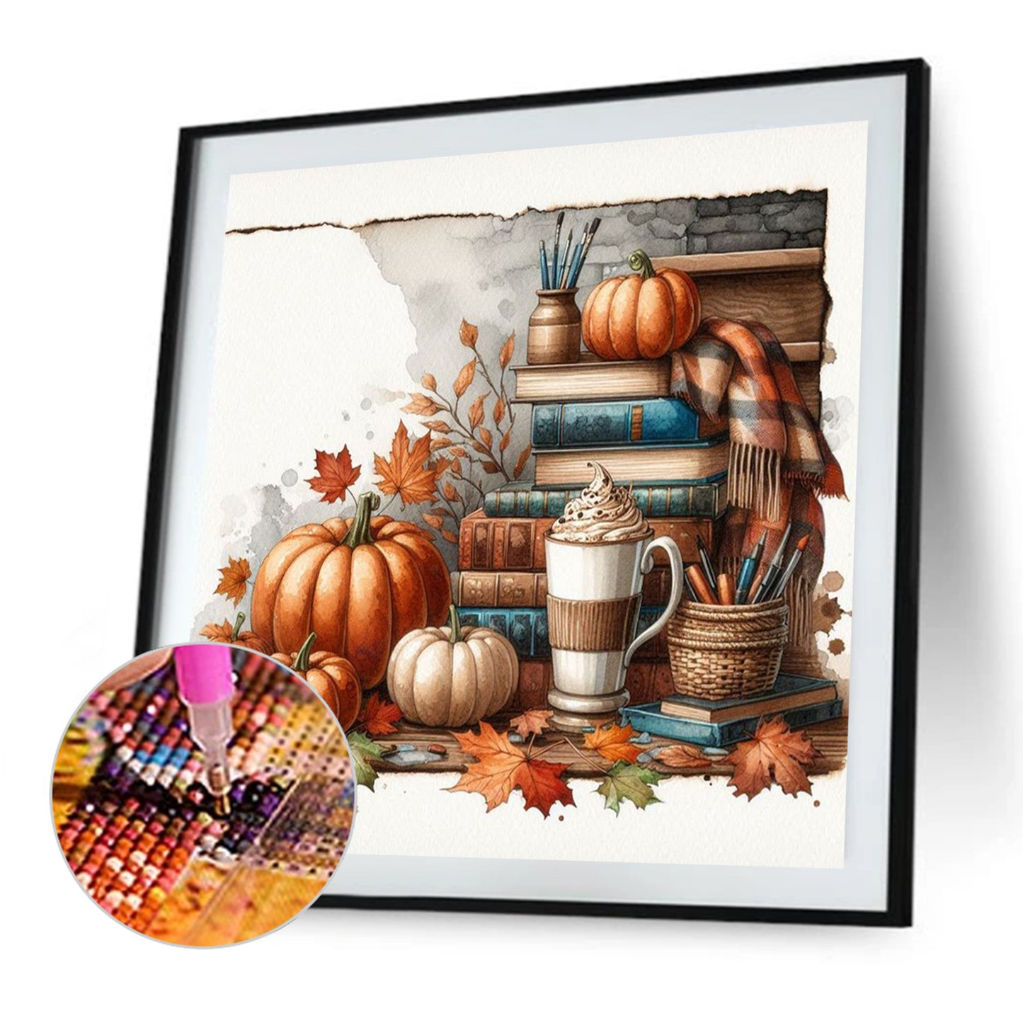 Autumn Maple Leaf Book With Hot Cocoa - Full Square Drill Diamond Painting 30*30CM
