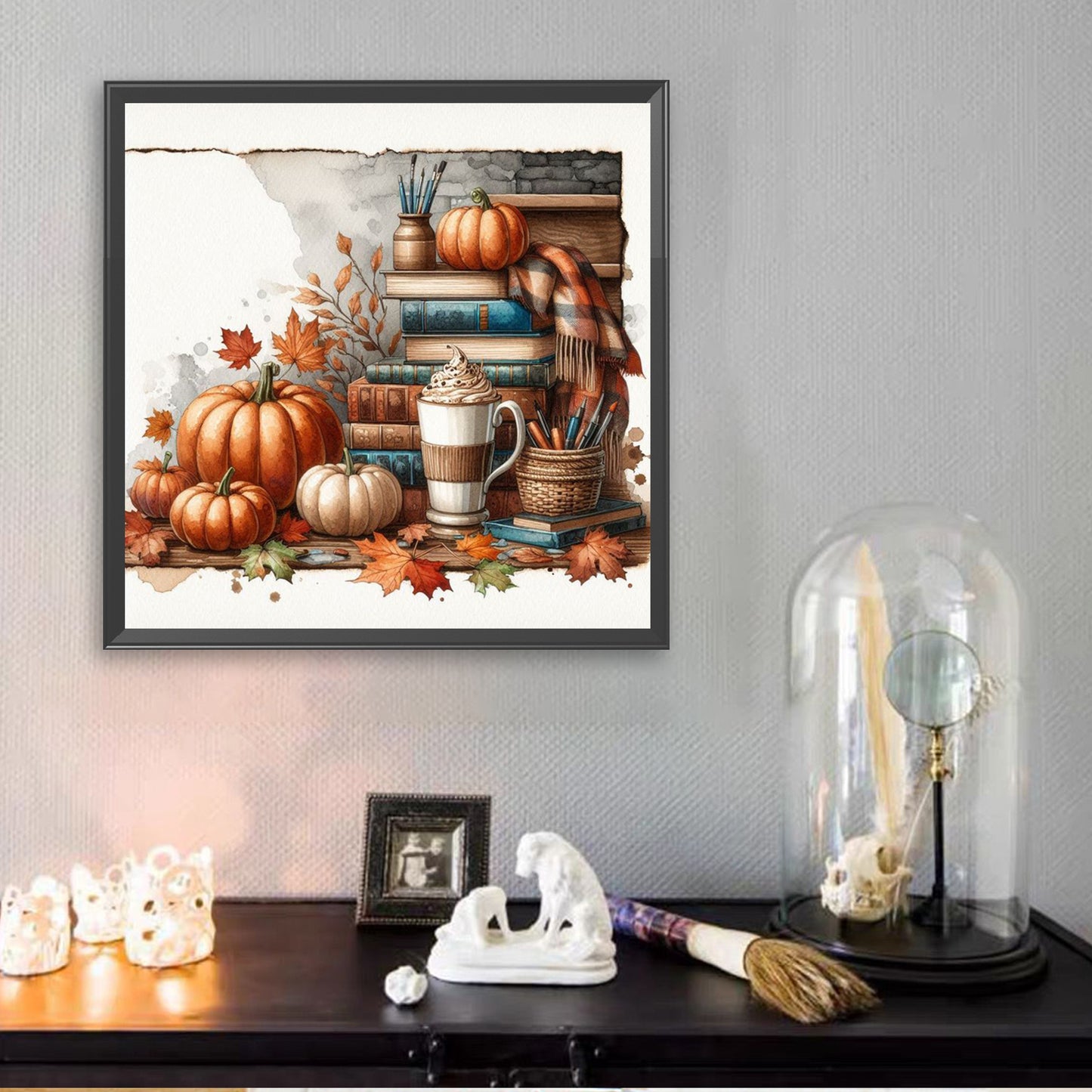 Autumn Maple Leaf Book With Hot Cocoa - Full Square Drill Diamond Painting 30*30CM