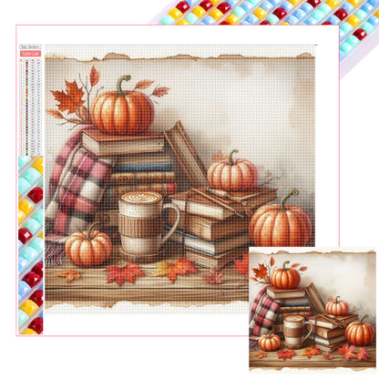 Autumn Maple Leaf Book And Hot Cocoa - Full Square Drill Diamond Painting 30*30CM