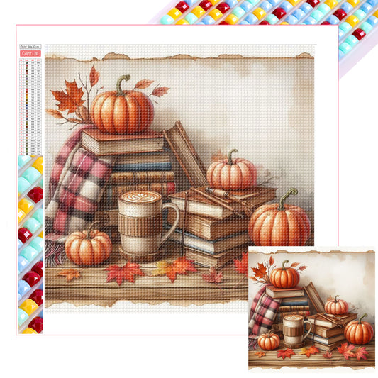 Autumn Maple Leaf Book And Hot Cocoa - Full Square Drill Diamond Painting 30*30CM