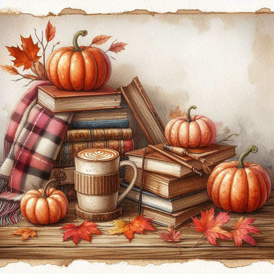 Autumn Maple Leaf Book And Hot Cocoa - Full Square Drill Diamond Painting 30*30CM
