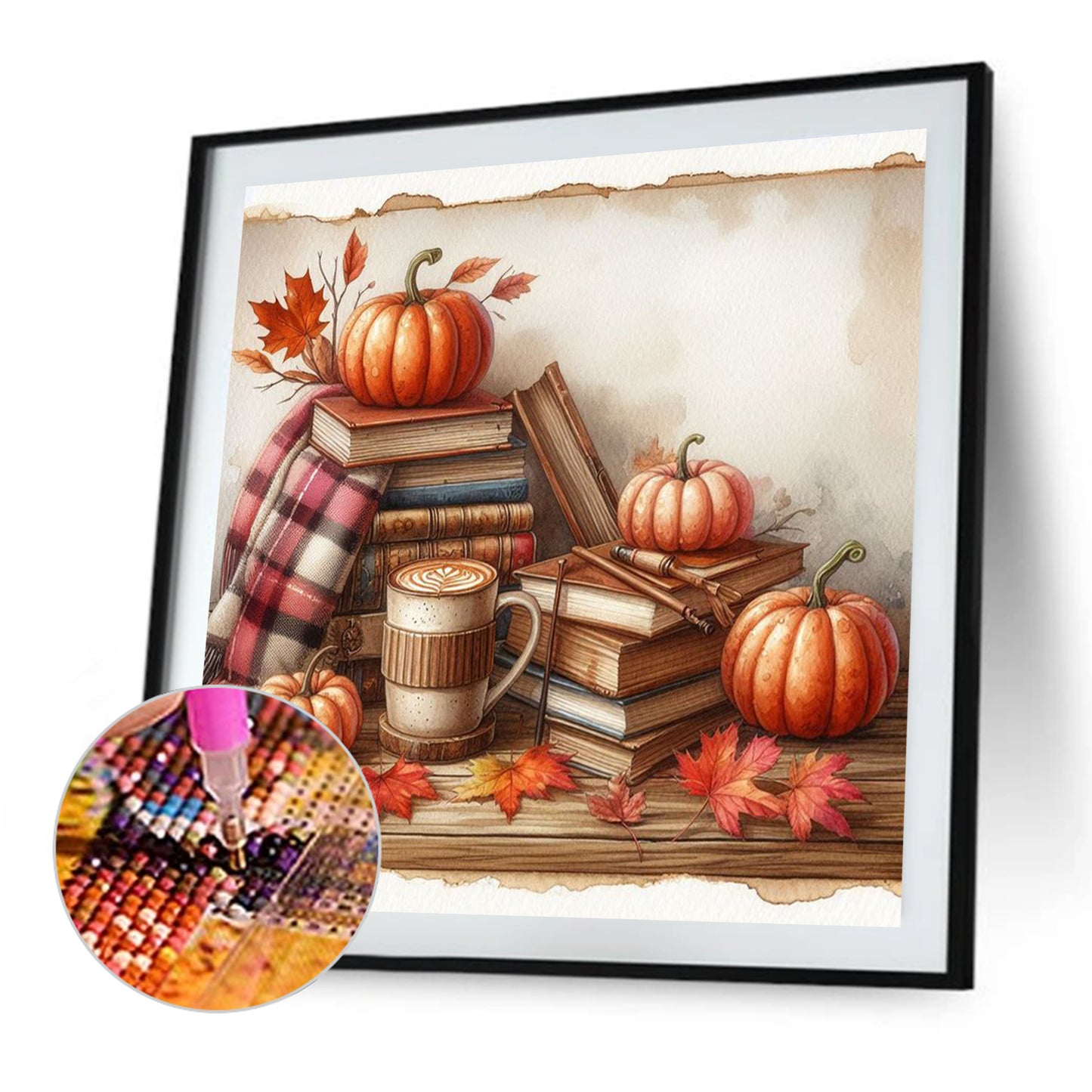 Autumn Maple Leaf Book And Hot Cocoa - Full Square Drill Diamond Painting 30*30CM