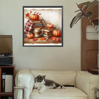 Autumn Maple Leaf Book And Hot Cocoa - Full Square Drill Diamond Painting 30*30CM