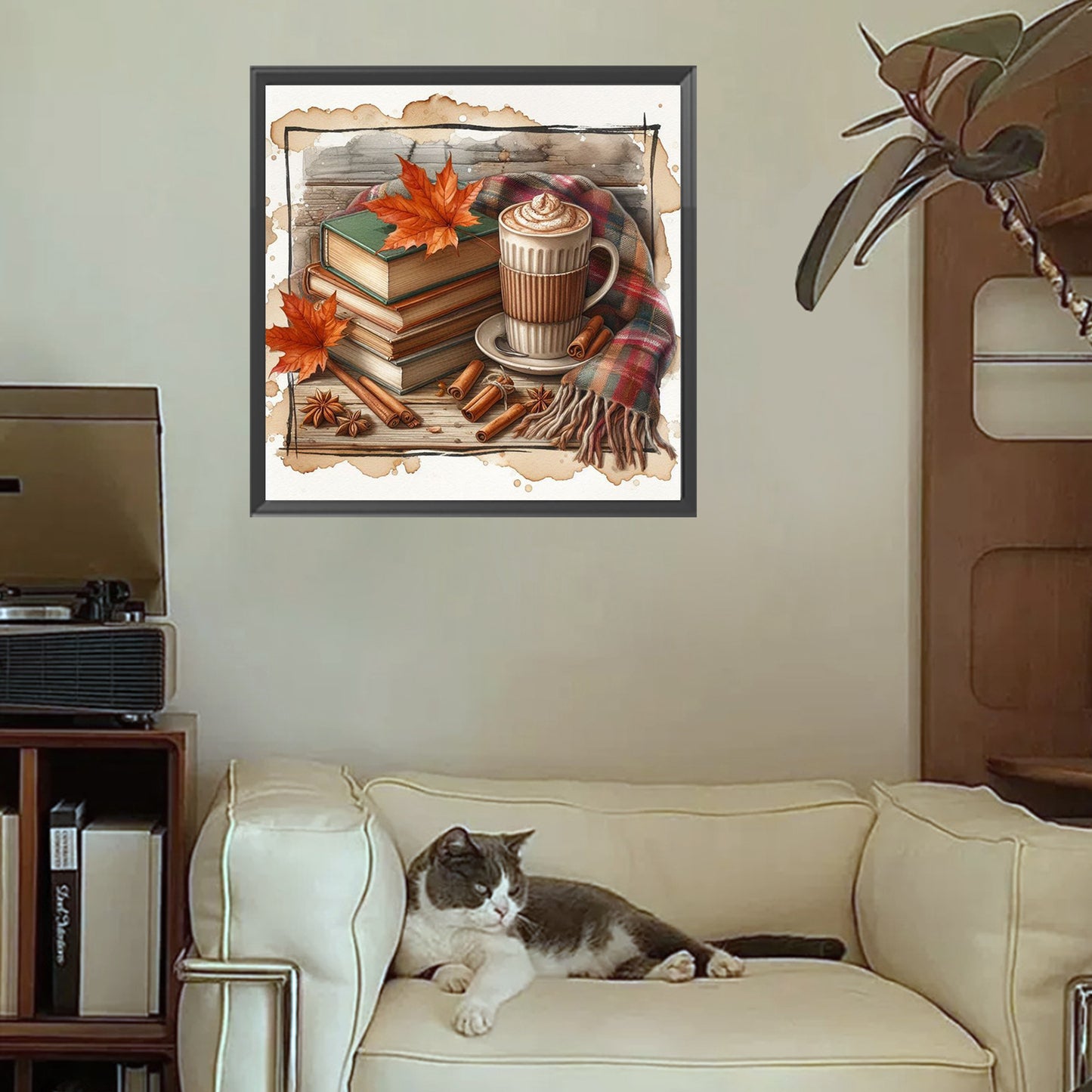 Autumn Maple Leaf Book And Hot Cocoa - Full Square Drill Diamond Painting 30*30CM