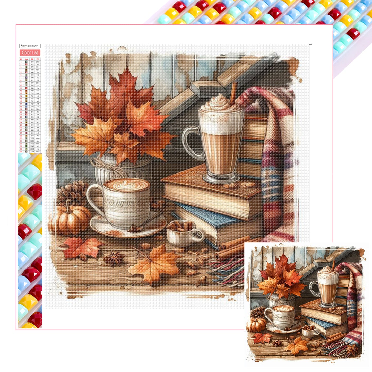 Autumn Maple Leaf Book With Hot Cocoa - Full Square Drill Diamond Painting 30*30CM