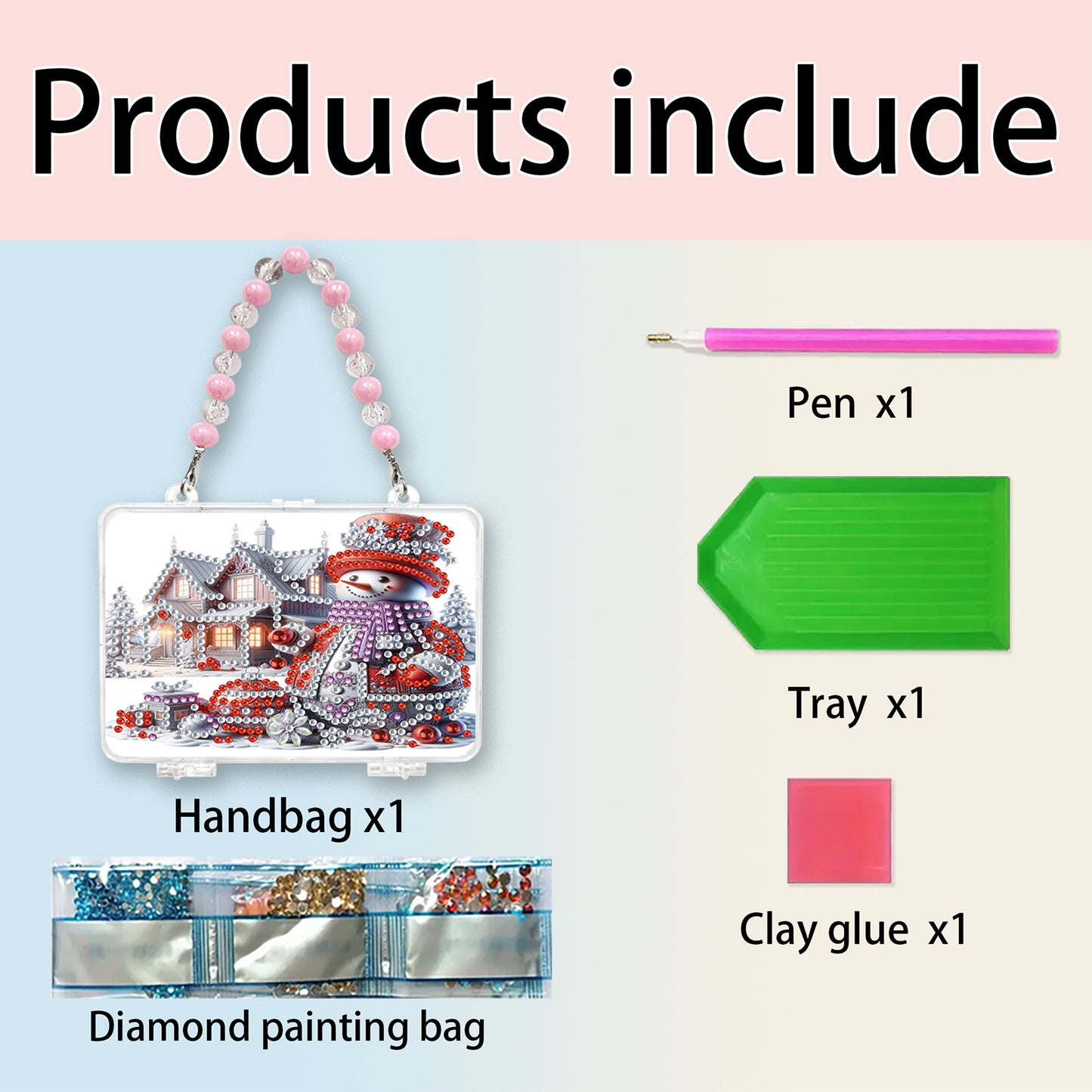 DIY Diamond Painting Bead Storage Handbag Rhinestones Jewelry Case (Snowman)
