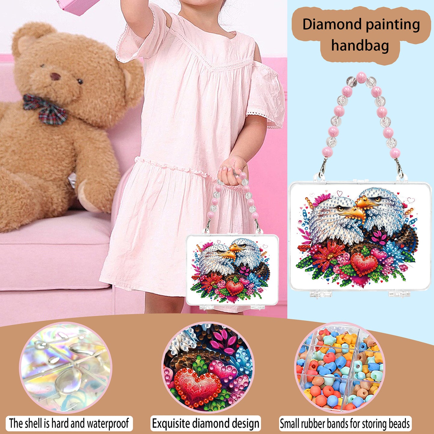 DIY Diamond Painting Bead Storage Handbag Rhinestones Jewelry Case (Eagle)