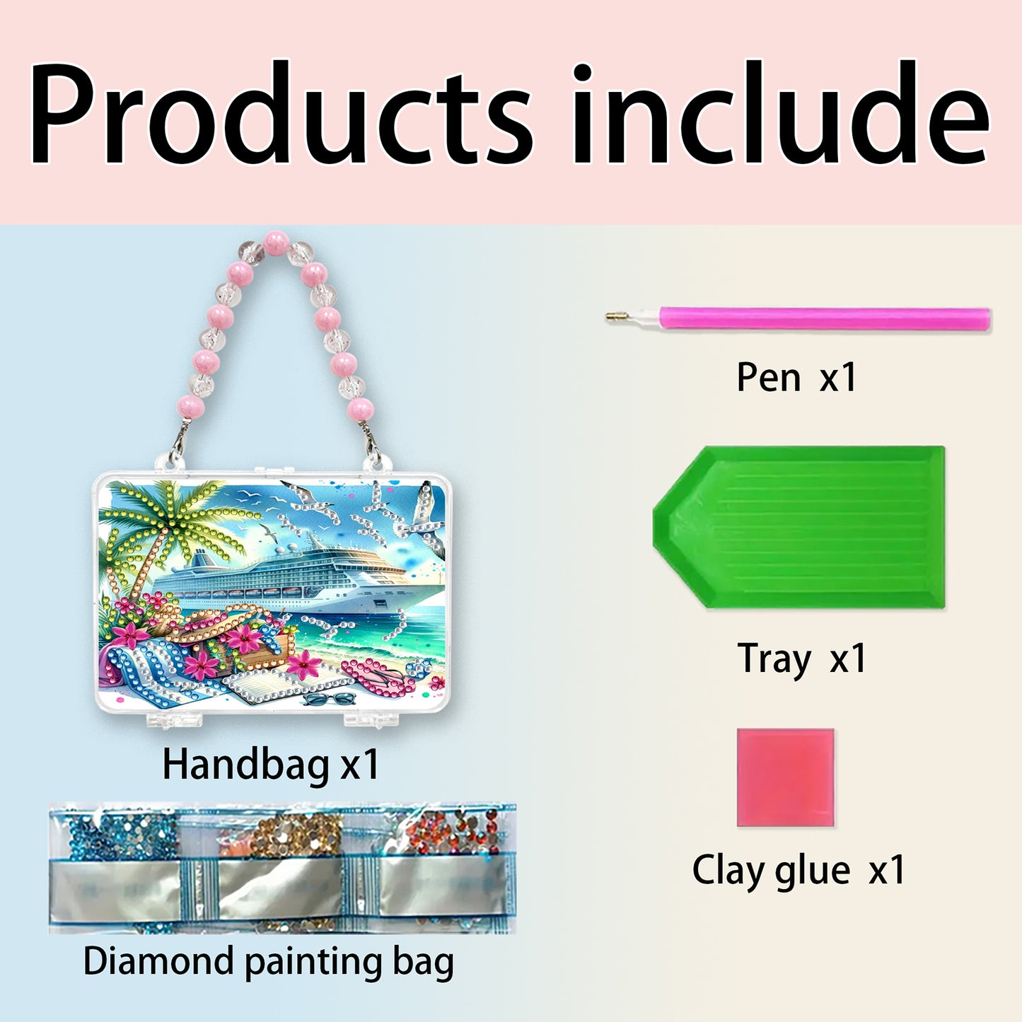 DIY Diamond Painting Bead Storage Handbag Rhinestones Jewelry Case (Yacht)