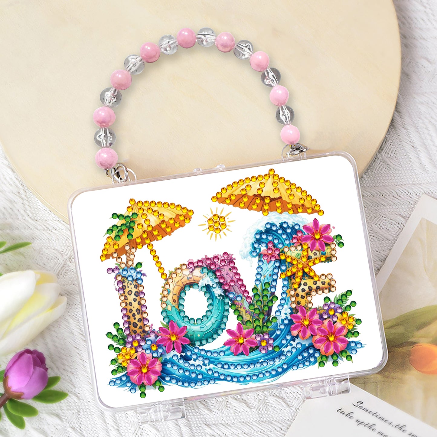 DIY Diamond Painting Bead Storage Handbag Rhinestones Jewelry Case (Love)