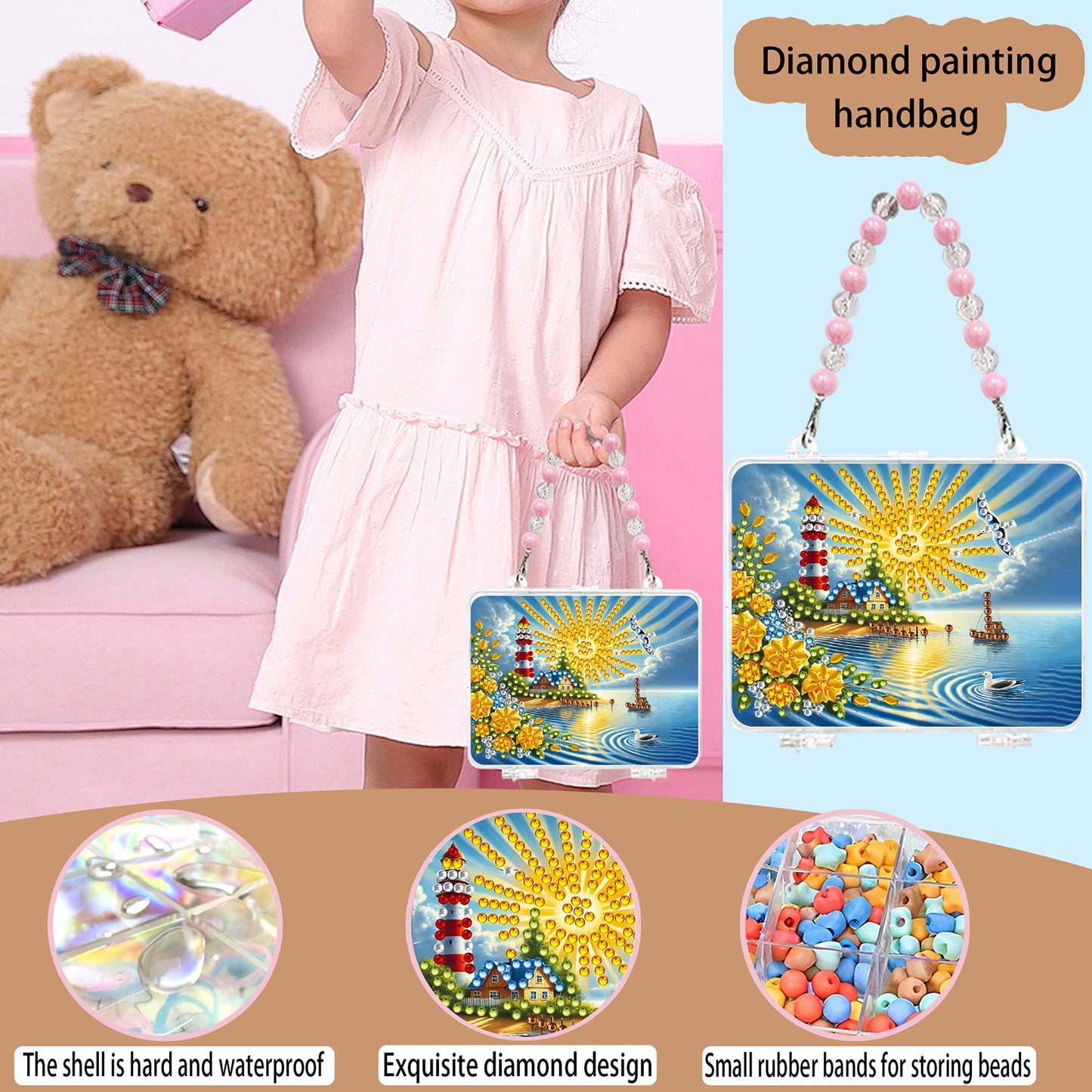 DIY Diamond Painting Bead Storage Handbag Rhinestones Jewelry Case (Lighthouse)