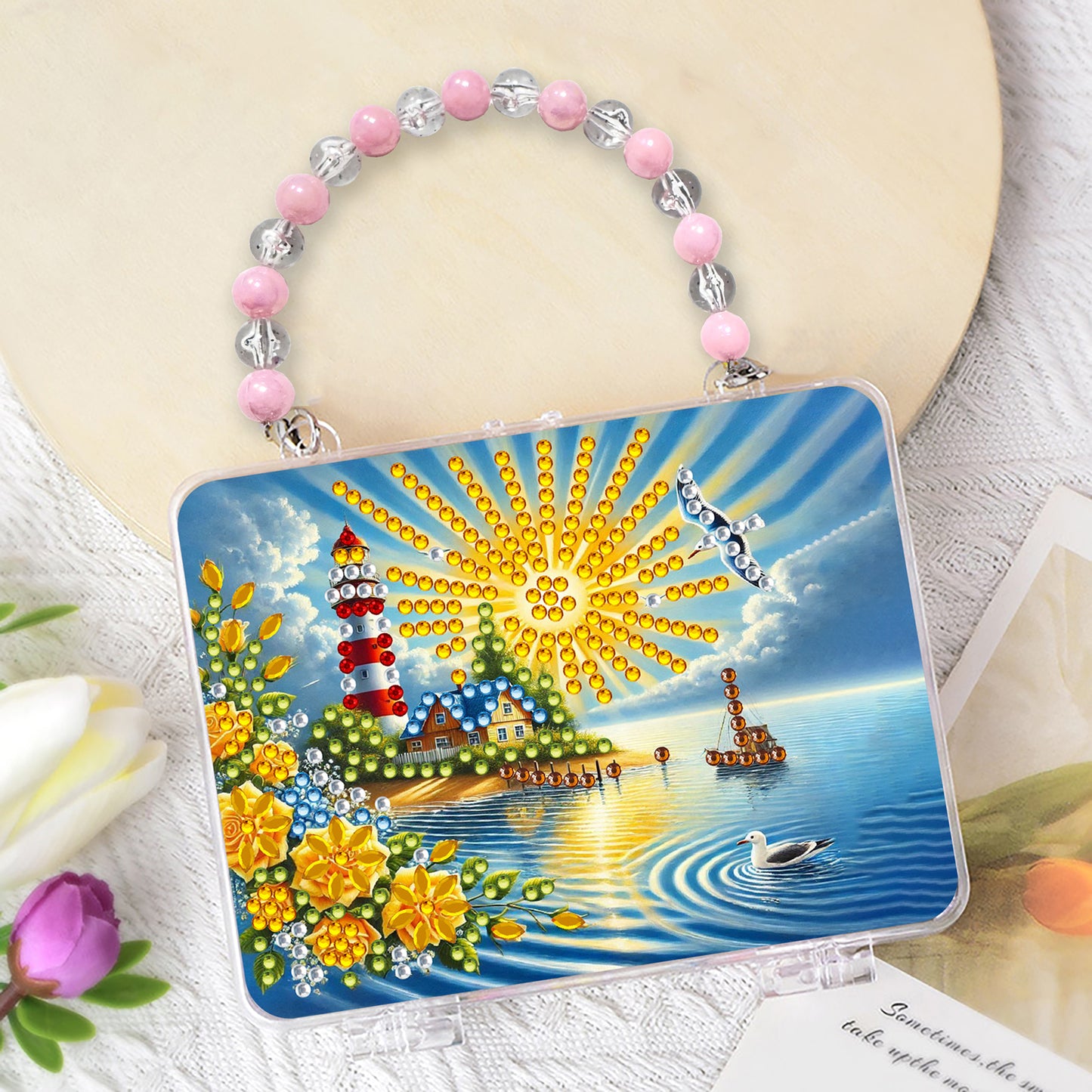 DIY Diamond Painting Bead Storage Handbag Rhinestones Jewelry Case (Lighthouse)