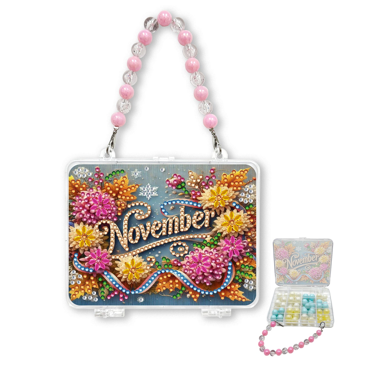 DIY Diamond Painting Bead Storage Handbag Rhinestones Jewelry Case (Flowers)