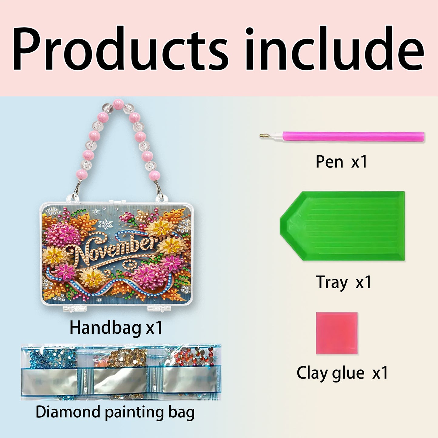 DIY Diamond Painting Bead Storage Handbag Rhinestones Jewelry Case (Flowers)