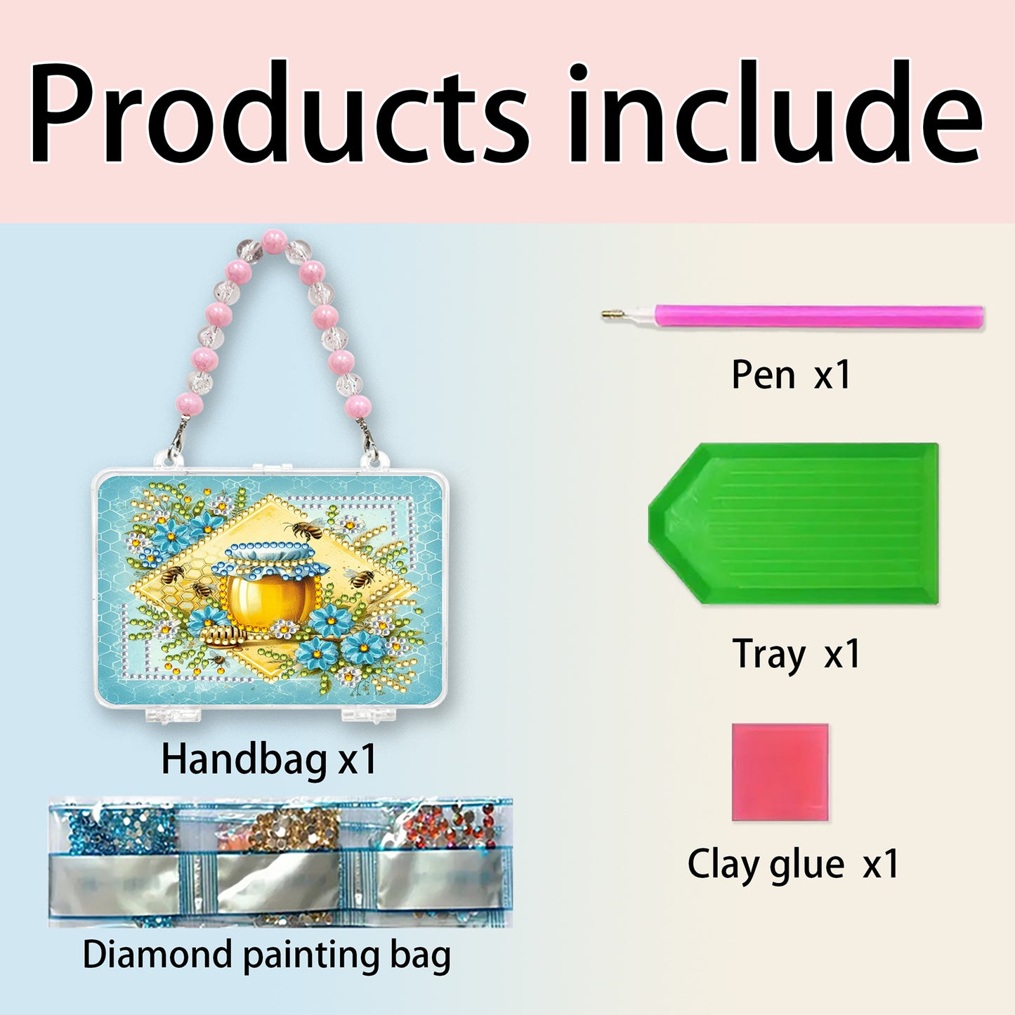 DIY Diamond Painting Bead Storage Handbag Rhinestones Jewelry Case (Honey)