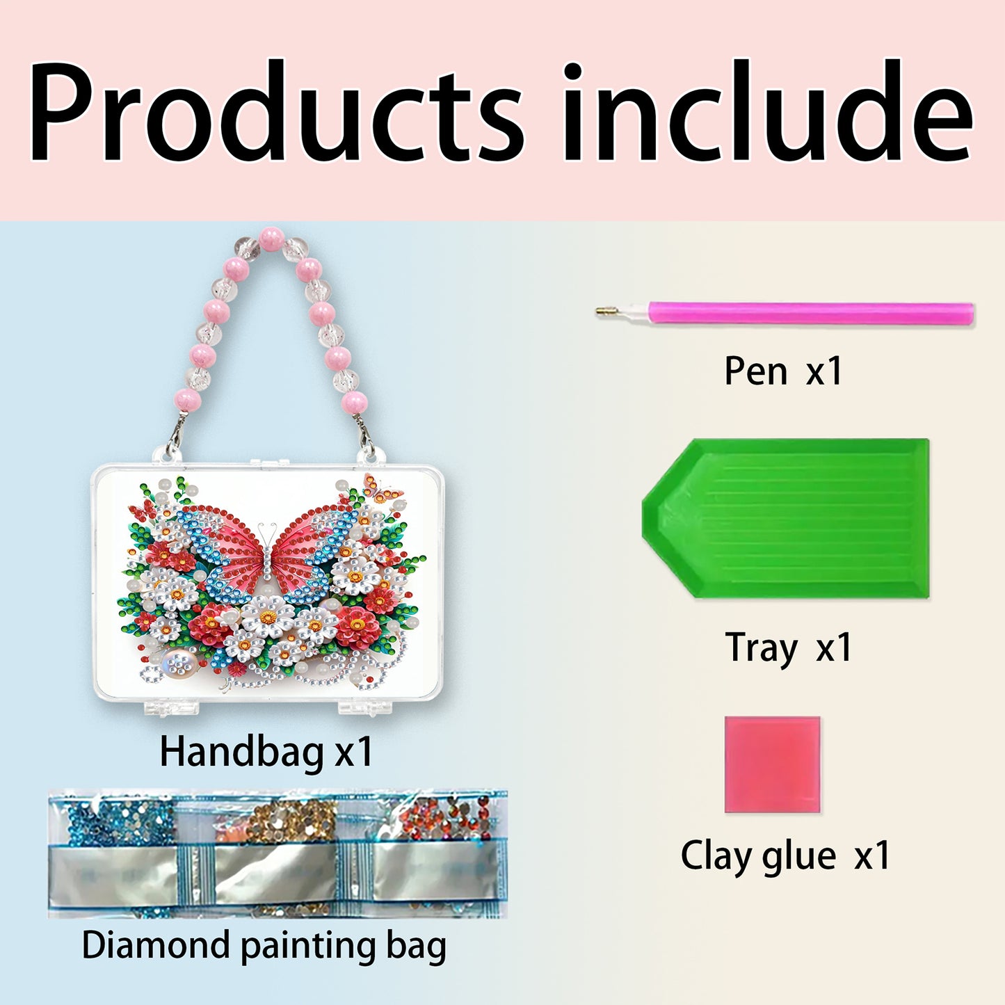 DIY Diamond Painting Bead Storage Handbag Rhinestones Jewelry Case (Butterfly)