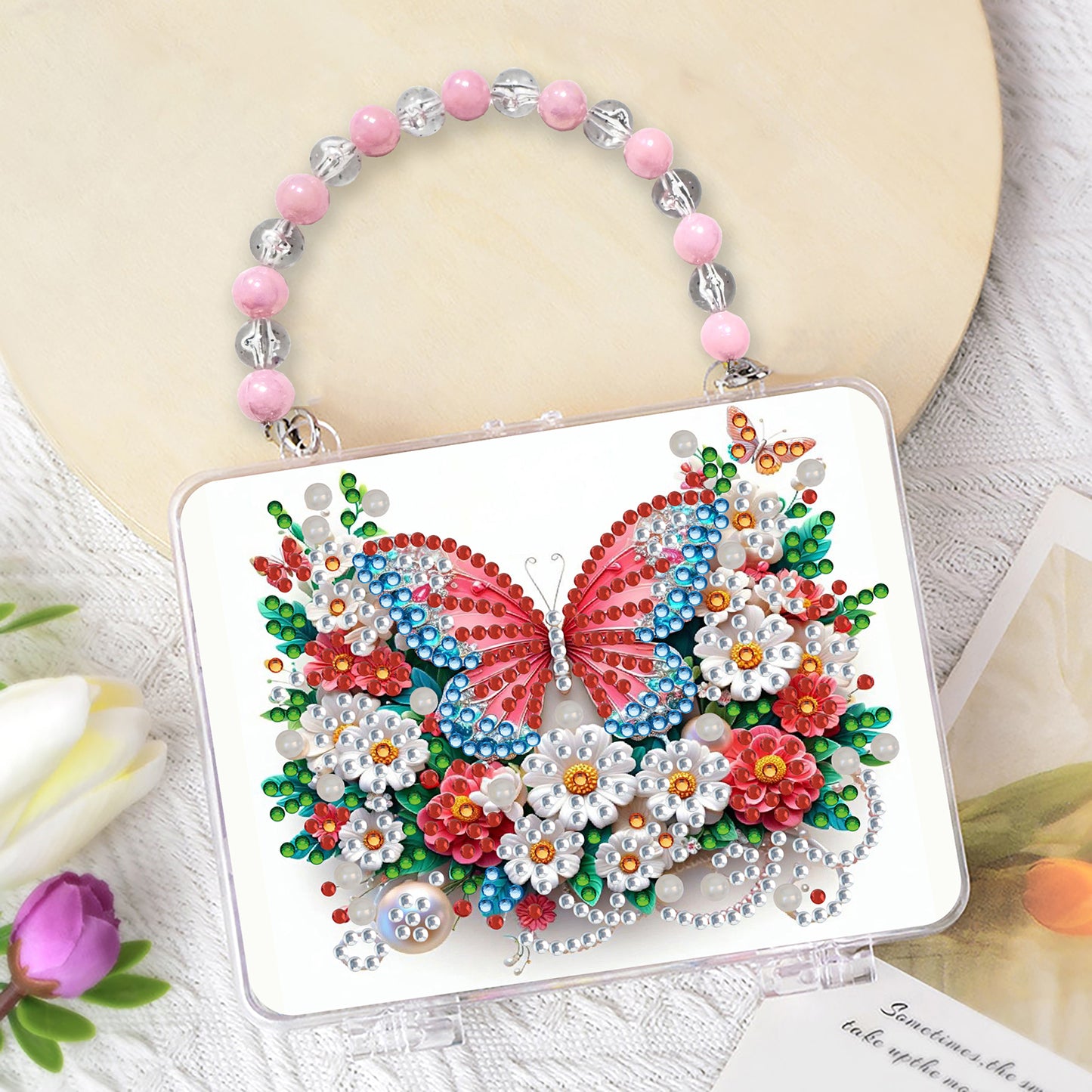 DIY Diamond Painting Bead Storage Handbag Rhinestones Jewelry Case (Butterfly)