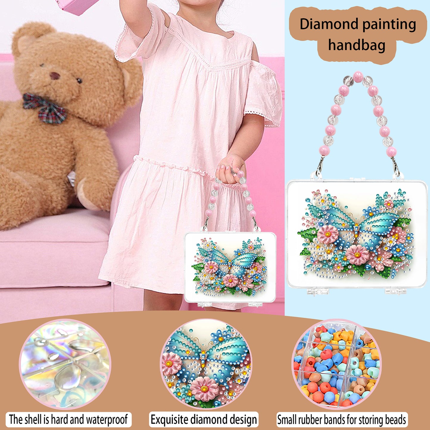 DIY Diamond Painting Bead Storage Handbag Rhinestones Jewelry Case (Butterfly)