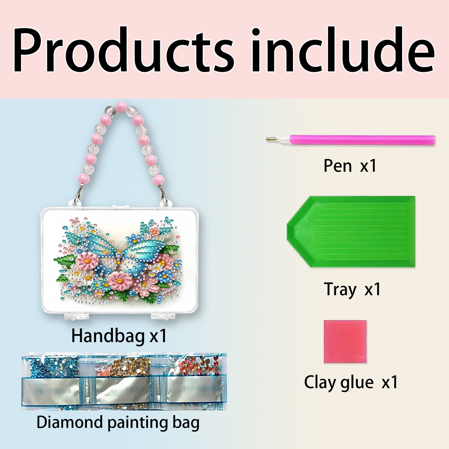 DIY Diamond Painting Bead Storage Handbag Rhinestones Jewelry Case (Butterfly)