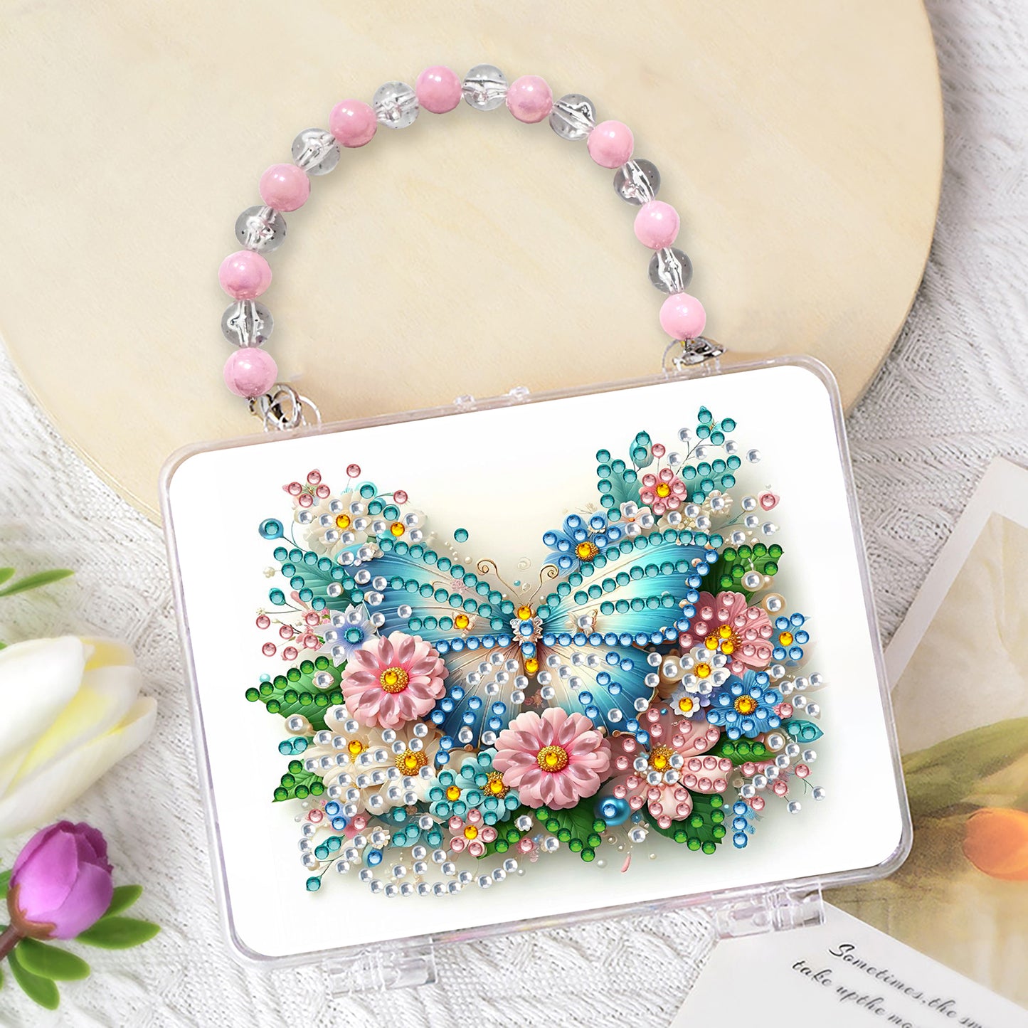 DIY Diamond Painting Bead Storage Handbag Rhinestones Jewelry Case (Butterfly)