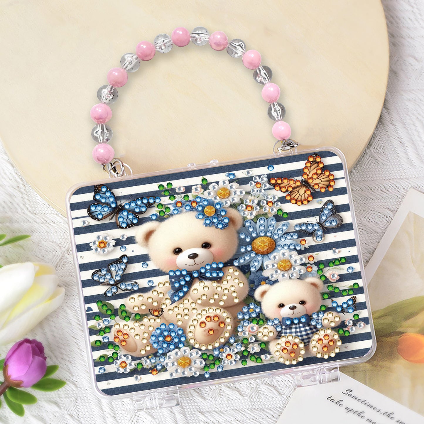 DIY Diamond Painting Bead Storage Handbag Rhinestones Jewelry Case (Bear)