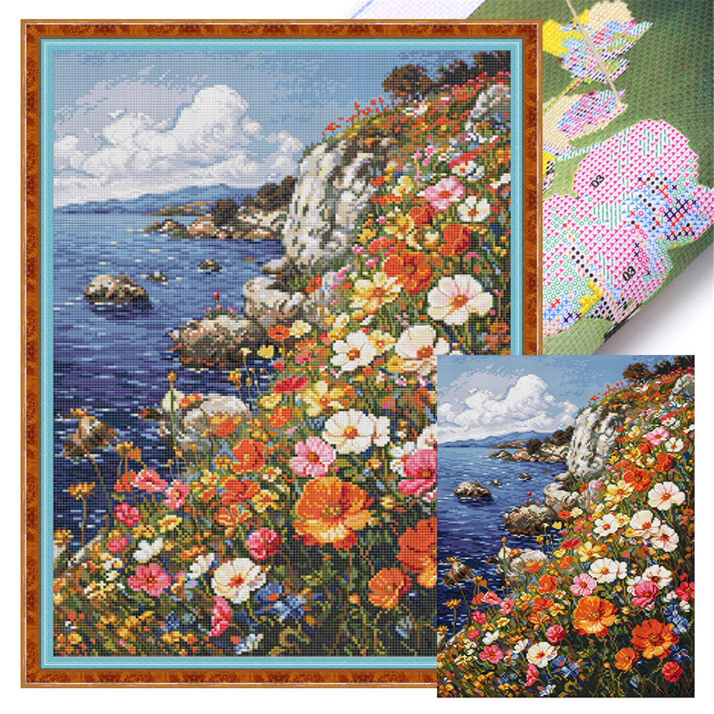 Sea Of ??Flowers On The Cliff - 14CT Stamped Cross Stitch 40*55CM£¨Egyptian cotton£©£¨Spring£©