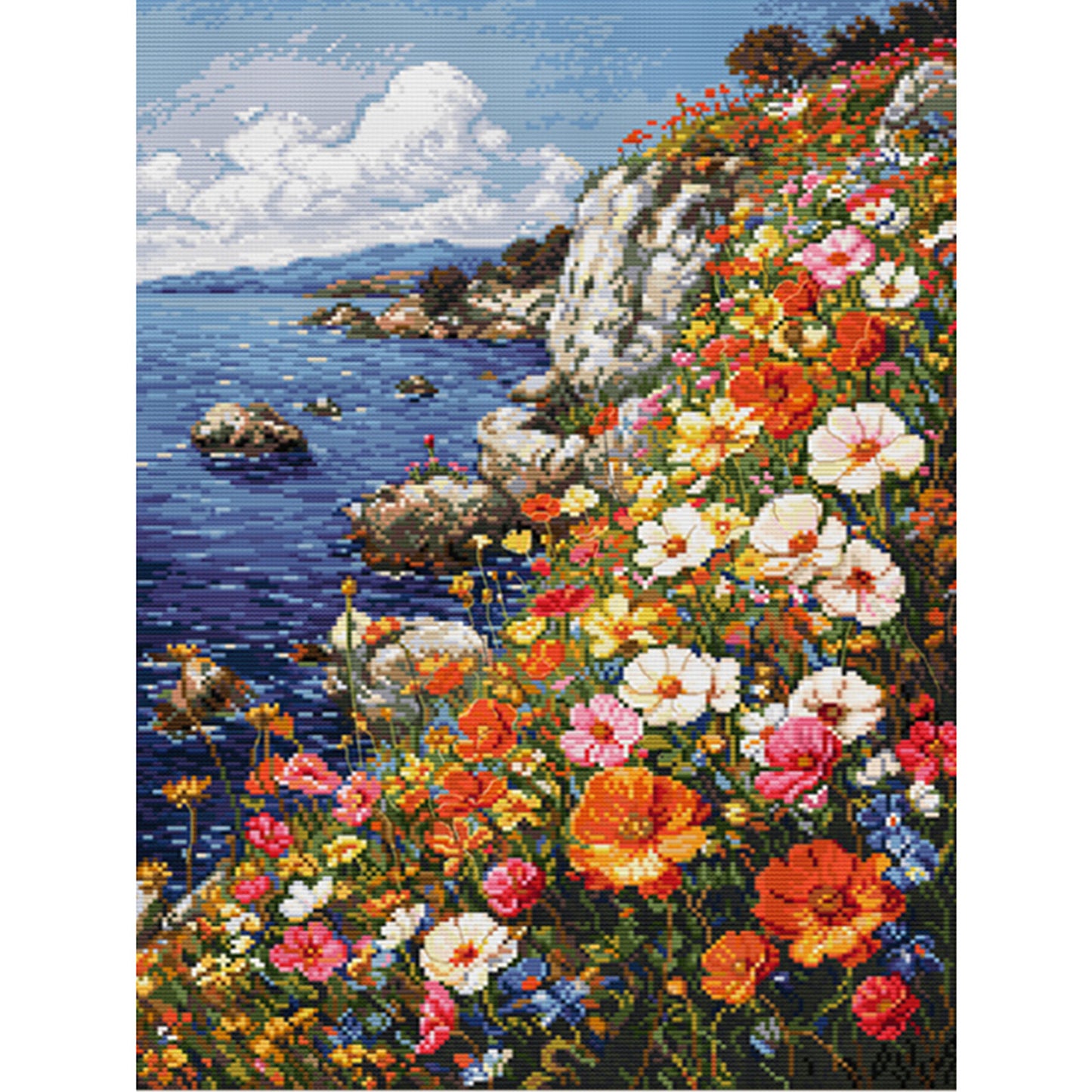 Sea Of ??Flowers On The Cliff - 14CT Stamped Cross Stitch 40*55CM£¨Egyptian cotton£©£¨Spring£©